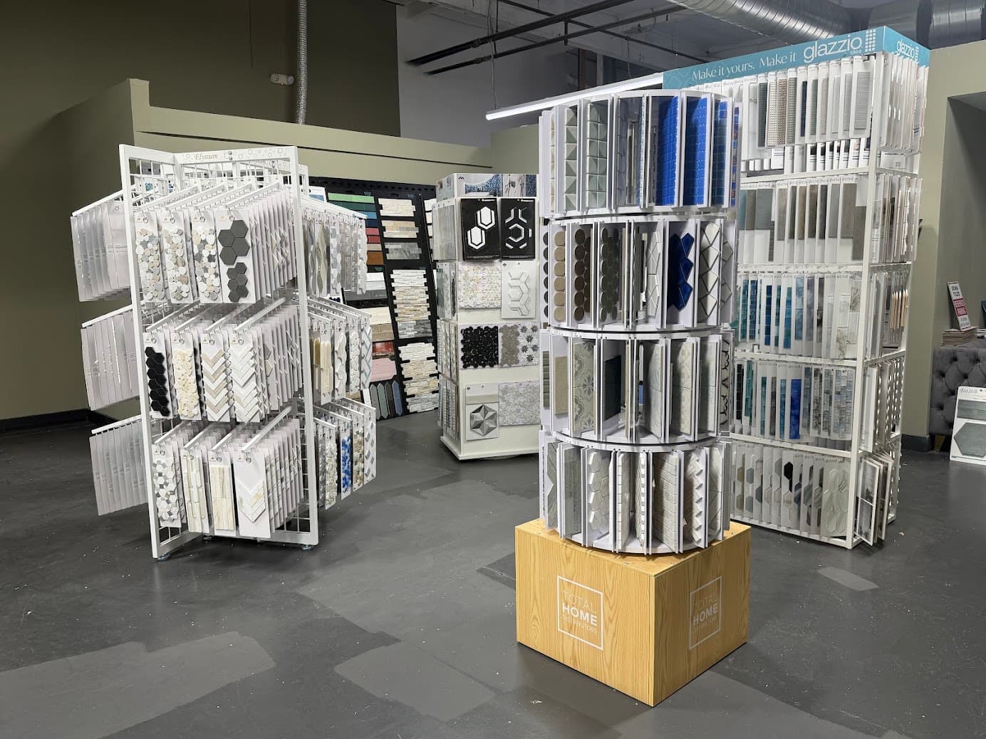 Backsplash and wall tile displays in the showroom